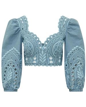 Charo Ruiz Haut Luna À Broderie Anglaise - Blue