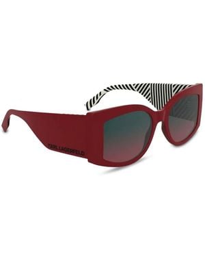 KARL LAGERFELD Stripe-Pattern Geometric-Frame Sunglasses - Pink