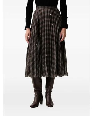 Fracomina Check-Pattern Pleated Midi Skirt - Black