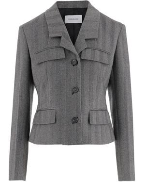 Ferragamo Blazer Met Visgraatpatroon En Klepzak - Grijs