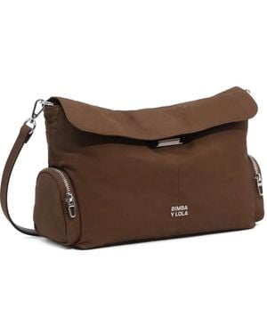 Bimba Y Lola Large Dark-Khaki Flap Pocket Bag - Brown