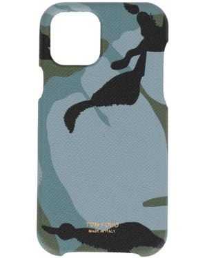 Tom Ford Camouflage-Print Grained-Texture Phone Case - Blue
