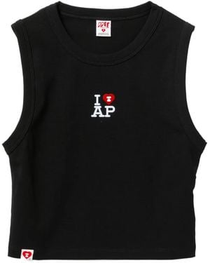 AAPE BY A BATHING AP Logo-Print Cropped T-Shirt - Black