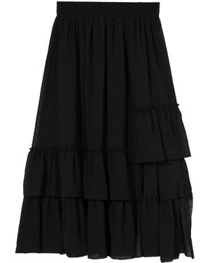 B+ AB Polka-Dot Ruffled Midi Skirt - Black
