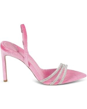 Bettina Vermillon 110Mm Roxy Crystal-Embellished Velvet Slingback Sandals - Pink