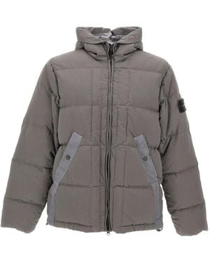 Stone Island Compass Logo Hooded Coat - Grey
