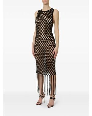 Elisabetta Franchi Bead-Embellished Fringed Dress - Black