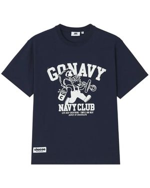 Chocoolate Graphic-Print Logo-Patch T-Shirt - Blue