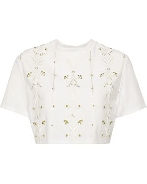 Giambattista Valli Embroidered Cotton Croped Top - White