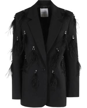 Isabelle Blanche Feather-Embellished Blazer - Black