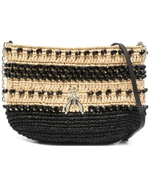 Patrizia Pepe Beaded Raffia Shoulder Bag - Black