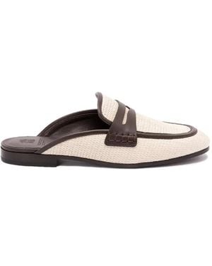 Brunello Cucinelli Techno-Raffia Leather Mules - White