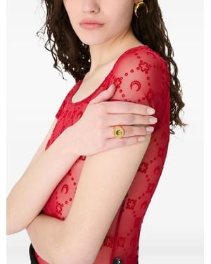 Marine Serre Button Signet Ring - Red