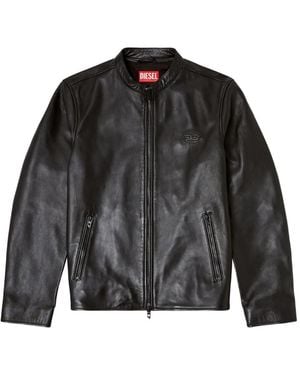 DIESEL Logo-Embossed Leather Jacket - Black