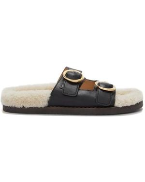 Odissi Yuki Straps Buckle Leather Sandals - Black