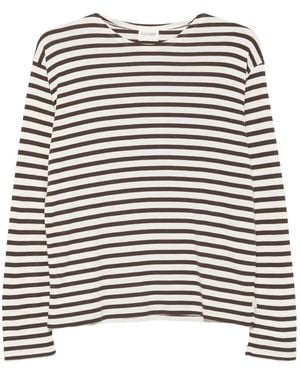 Closed Horizontal-Stripe Long-Sleeve T-Shirt - White