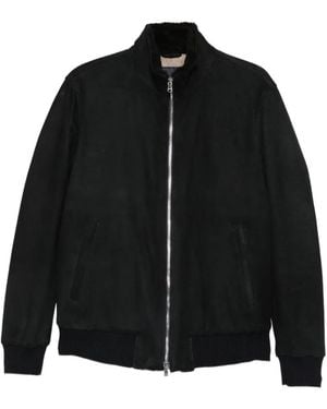 Barba Napoli Shearling-Lined Suede Bomber Jacket - Black