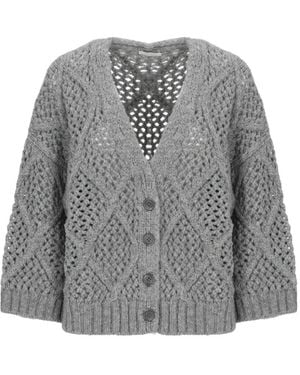 Peserico Perforated-Knit Bead-Embellished Sweater - Gray