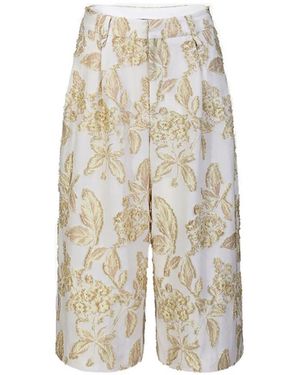 Shanghai Tang Floral-Jacquard Cropped Trousers - White