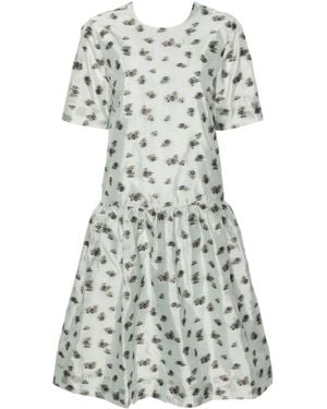 Ganni Floral-Jacquard Organza Midi Dress - Grey