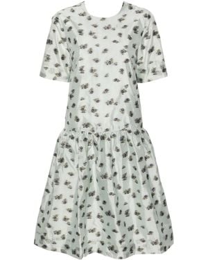 Ganni Floral-Jacquard Organza Midi Dress - Grey
