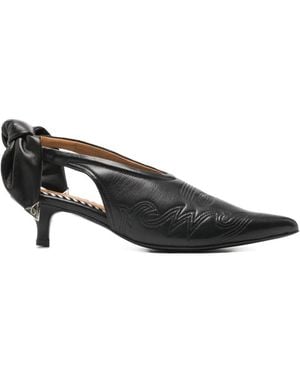 Toga Bow-Detail Embroidered Court Shoes - Black