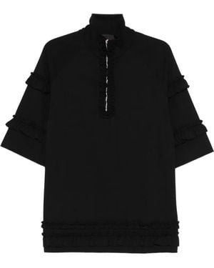 Simone Rocha Ruffled-Detail Half-Zip T-Shirt - Black