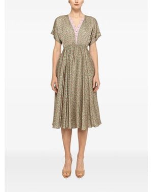 Nissa Lace-Detail Viscose Midi Dress - Natural