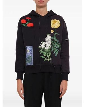McQueen Floral-Embroidered Hoodie - Black
