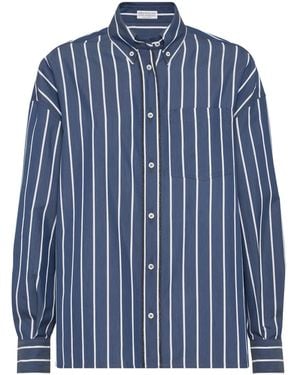 Brunello Cucinelli Striped poplin shirt - Blau