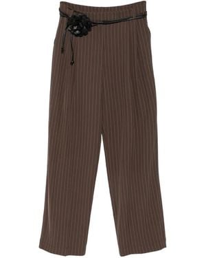 Imperial Pinstripe-Pattern Pleated Pants - Brown