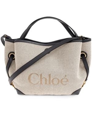 Chloé Clover Logo-Print Leather-Trim Tote Bag - Metallic