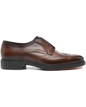 Santoni Brogue-Detail Leather Derby Shoes - Brown