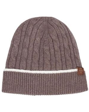 Eleventy Cable-Knit Beanie Hat - Brown