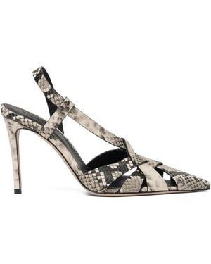 SCAROSSO 85Mm Athena Snakeskin-Embossed Slingback Pumps - Metallic