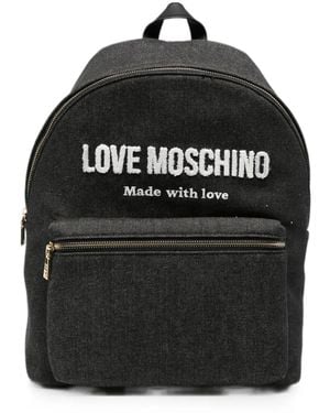 Love Moschino Logo-Patch Denim Backpack - Black