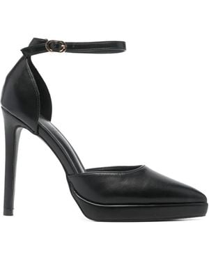Exe' Ankle-Strap Leather Heeled Court Shoes - Black