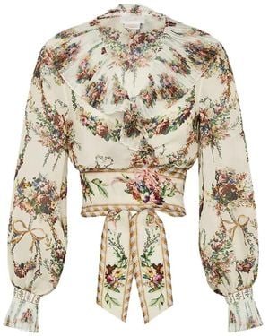 CAMILLA Pleated-Frill Wrap Top - White