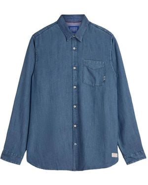 Scotch & Soda Washed-Effect Chest-Pocket Shirt - Blue