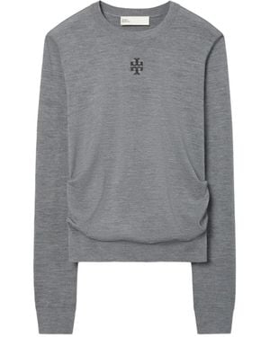 Tory Burch Logo-Embroidered Wool Sweater - Gray