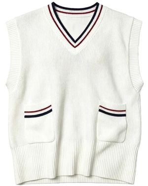 Brunello Cucinelli Stripe-Trim V-Neck Jumper - White