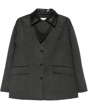 Nanushka Contrast-Collar Wool Jacket - Black