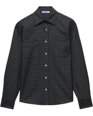 Prada Geruit Wollen Blouse - Zwart
