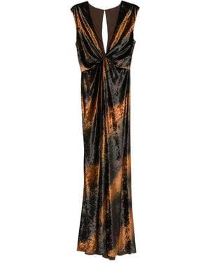 Amsale Ombre-Velvet Twist-Neck Dress - Brown