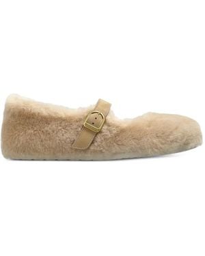 Birkenstock Santa Clarita Shearling-Finish Ballet Flats - White