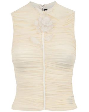 David Koma Lace-Rose Ruched Top - Natural