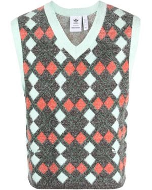 adidas X Wales Bonner Argyle-Check Knitted Vest - Grey