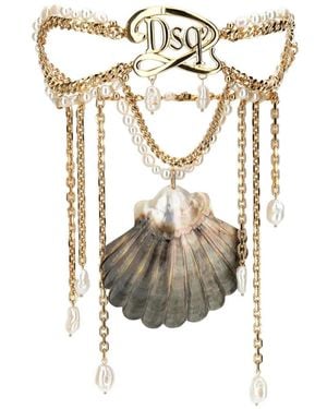 DSquared² Shell-Pendant Pearl-Embellished Necklace - White