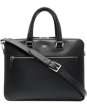 Ferragamo Gancini Leather Briefcase - Black