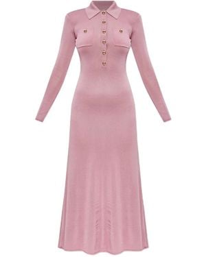 Self-Portrait Polo-Neck Button-Front Dress - Pink